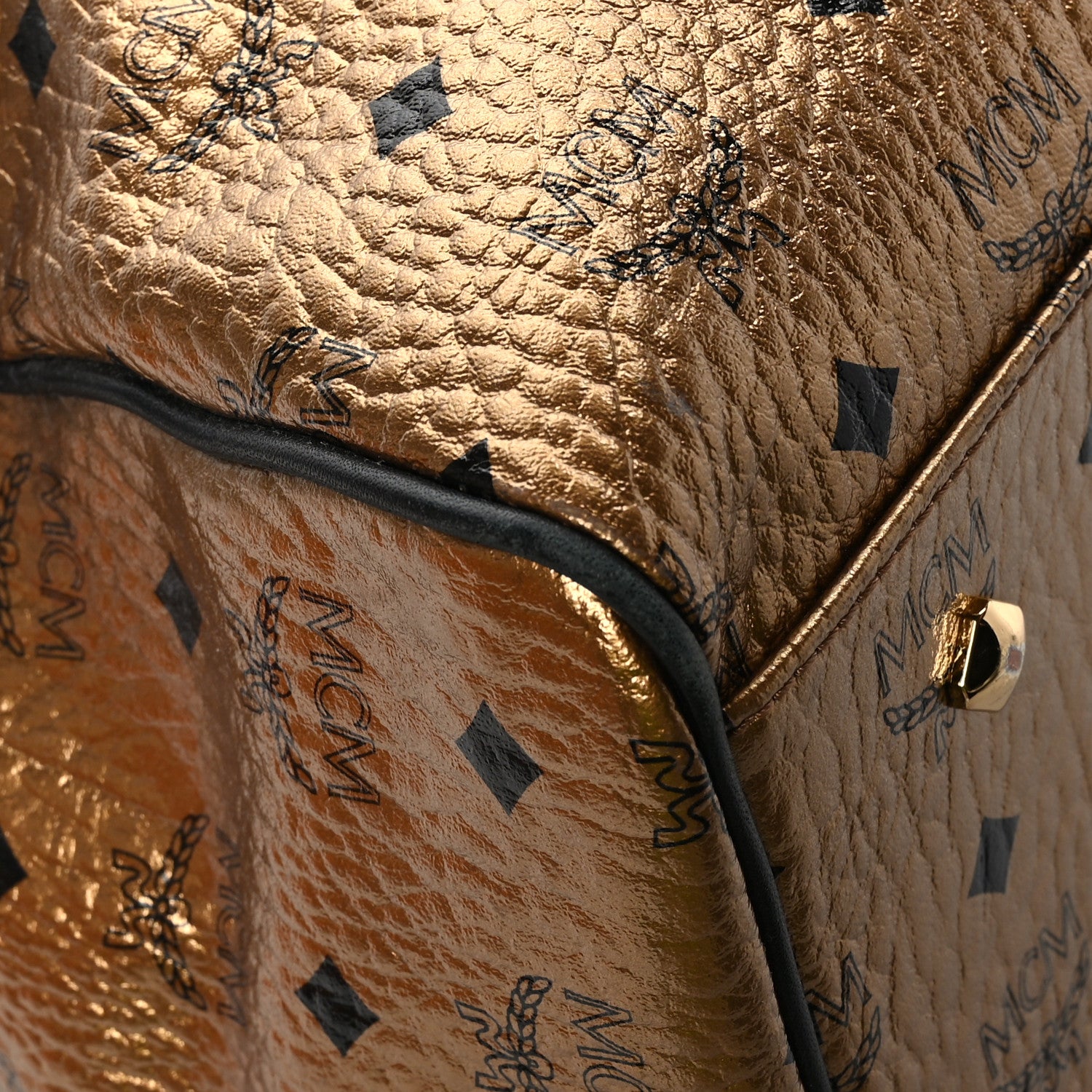 MCM Metallic Visetos Traveler Weekender Duffle Bag Gold 9 of 11