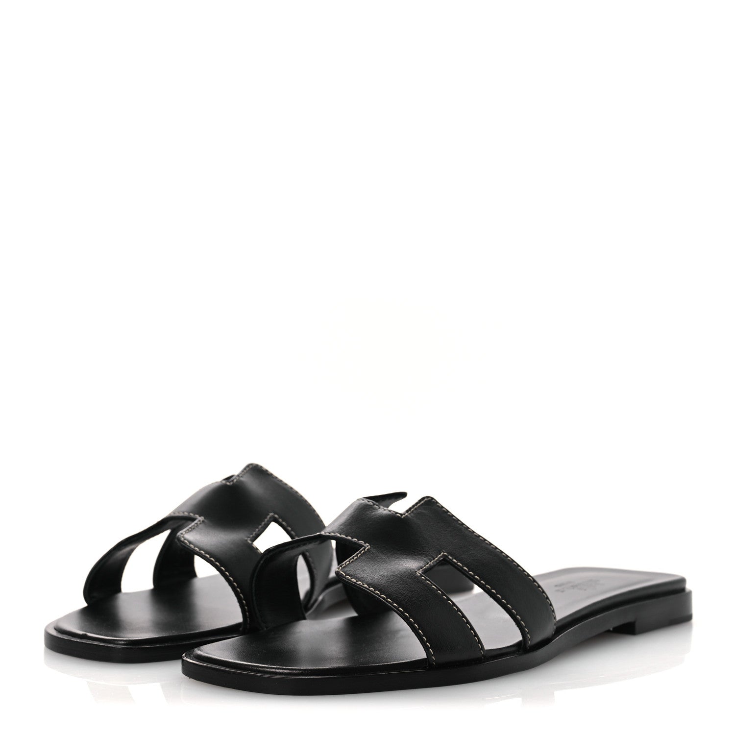 Hermes Box Calfskin Oran Sandals 37 Black 4 of 12