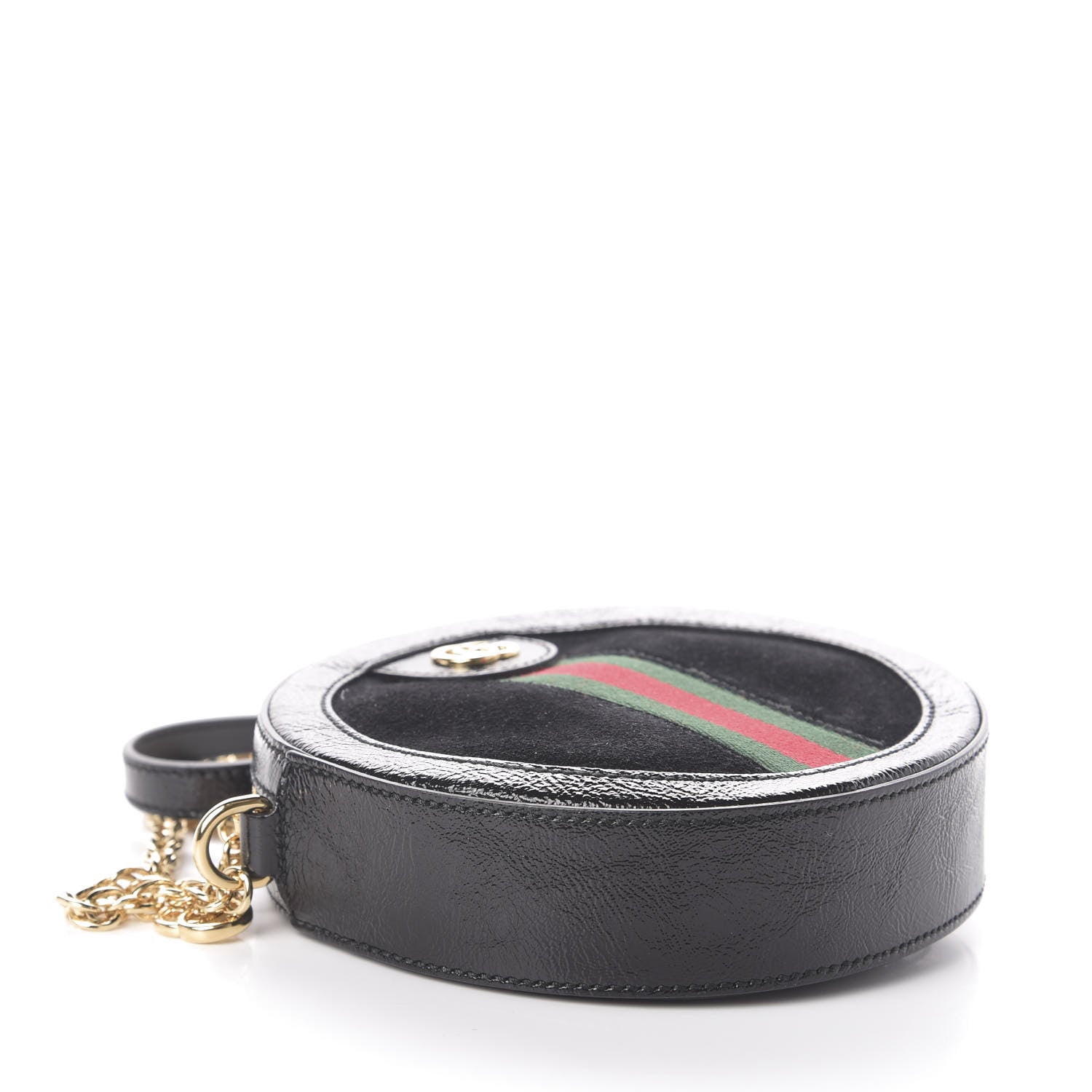 Gucci Suede Patent Web Mini Ophidia Round Shoulder Bag Black 4 of 9