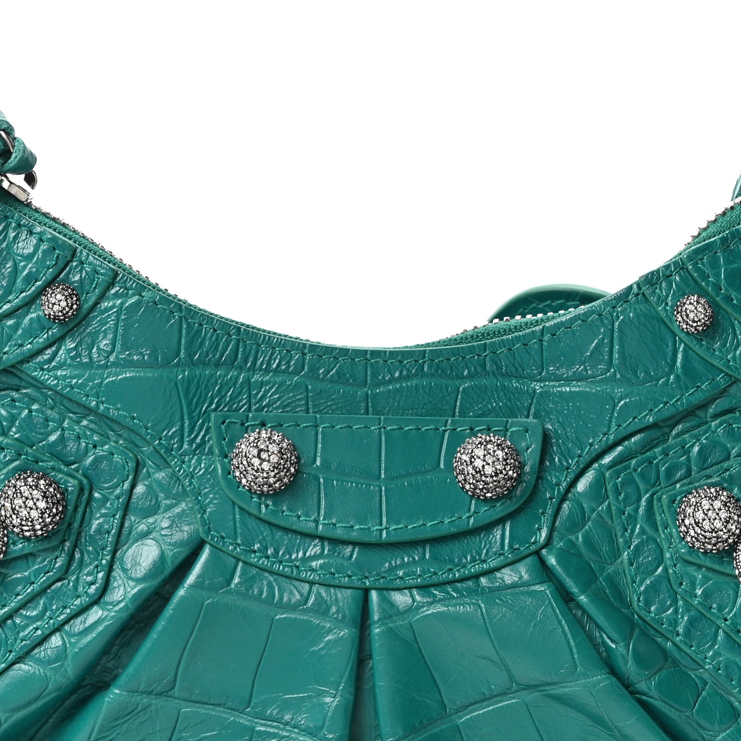 Balenciaga Extra Supple Calfskin Crystal Crocodile Embossed Le Cagole Shoulder Bag XS Jade 9 of 11