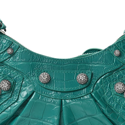 Balenciaga Extra Supple Calfskin Crystal Crocodile Embossed Le Cagole Shoulder Bag XS Jade 9 of 11