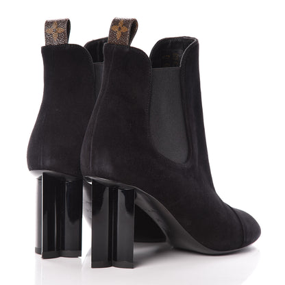 Louis Vuitton Suede Monogram Uniformes Cap Toe Chelsea 80mm Ankle Boots 36 Black 4 of 11
