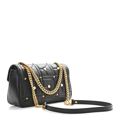 Gucci Calfskin Matelasse Studded Small Pearly GG Marmont Shoulder Bag Black 3 of 10