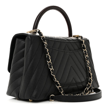 Chanel Caviar Lizard Embossed Quilted Chevron Small Coco Handle Flap Black 3 of 12