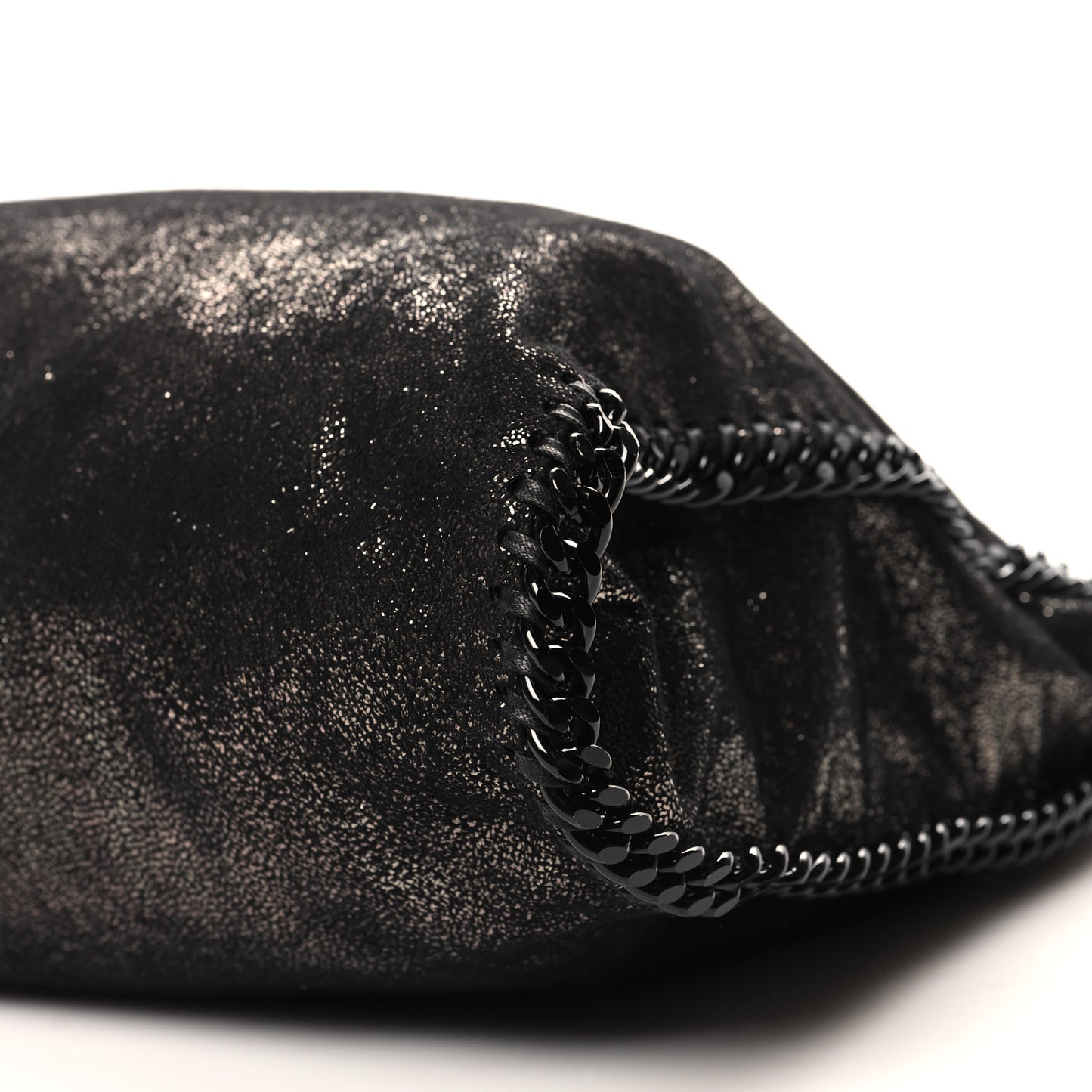 Metallic Shaggy Deer Falabella Fold Over Tote Black