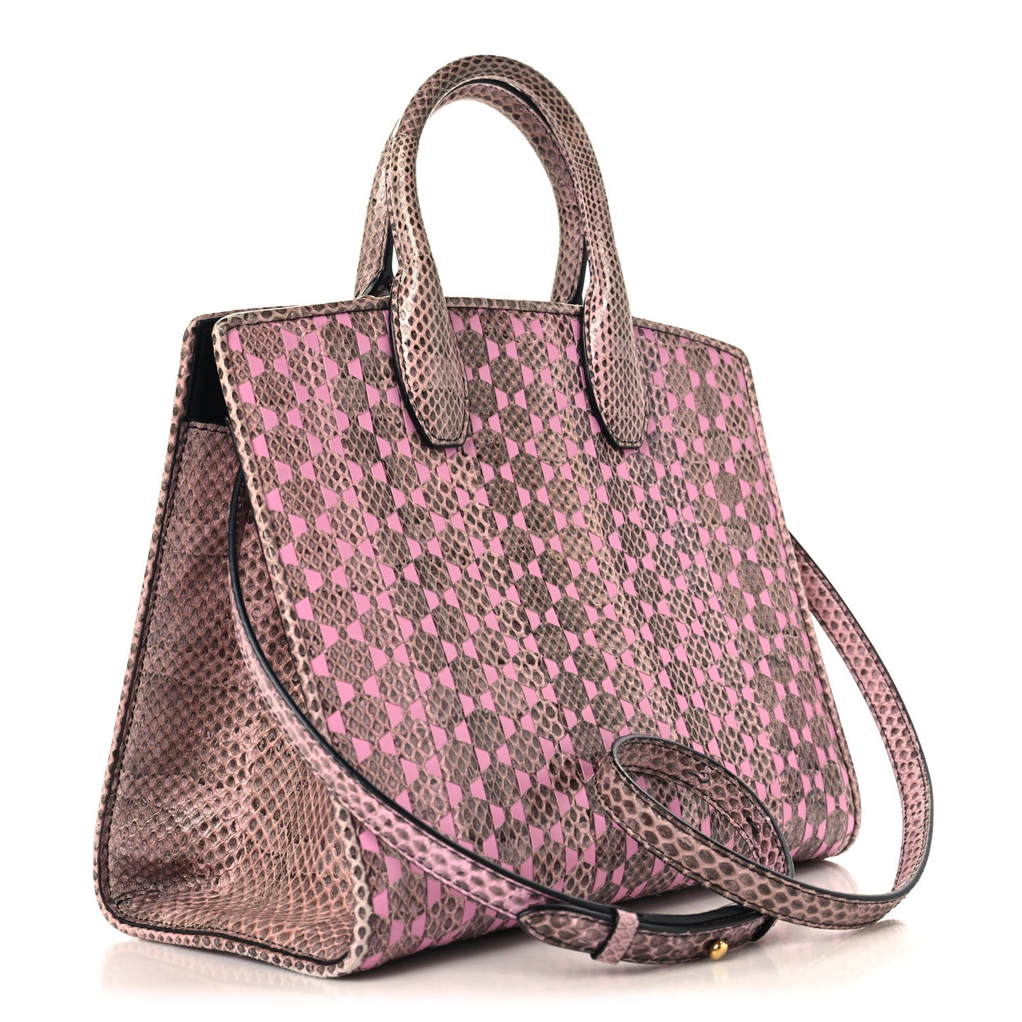 Calfskin Snakeskin Woven The Studio Box Tote Pink Brown