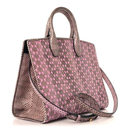 Salvatore Ferragamo Calfskin Snakeskin Woven The Studio Box Tote Pink Brown 4 of 10