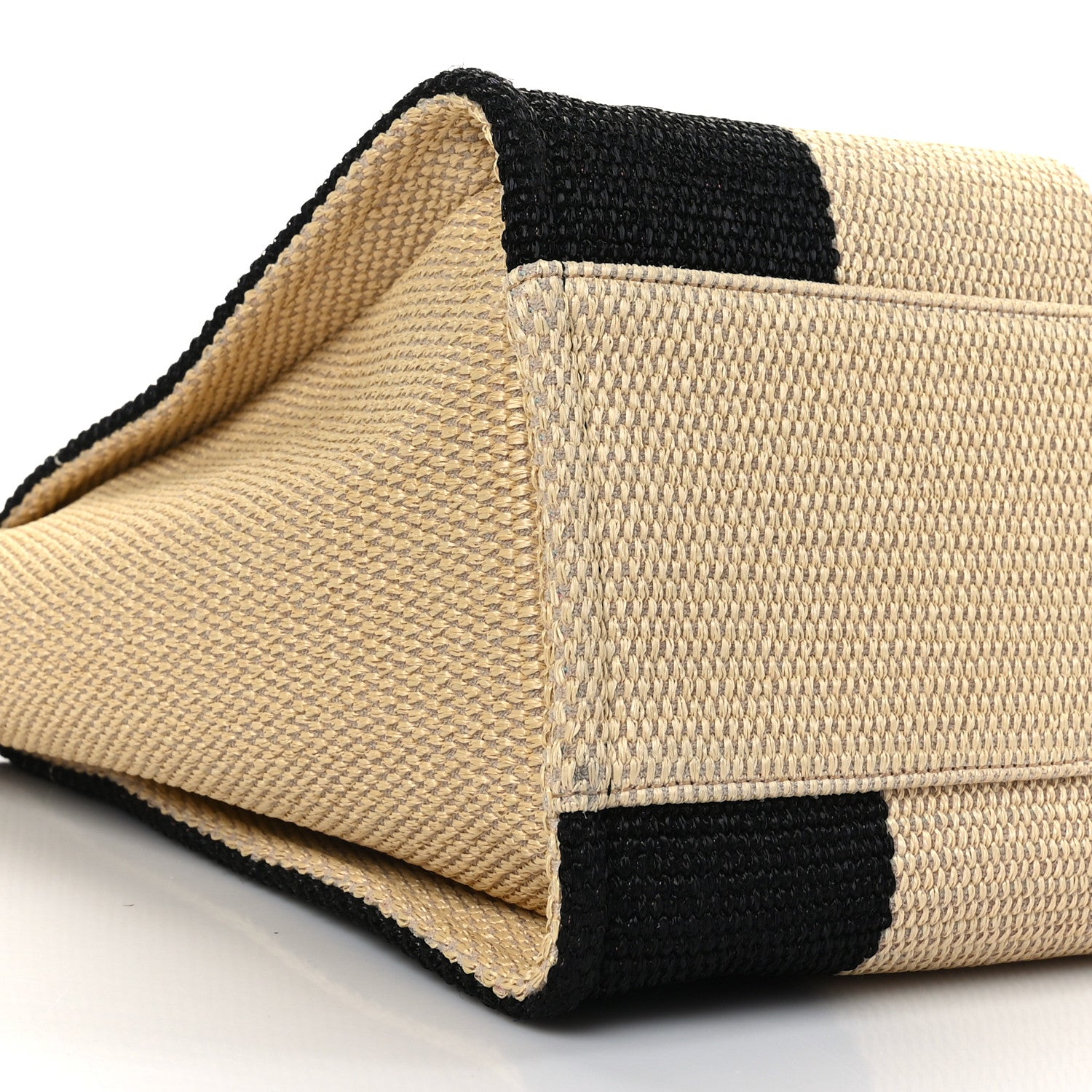 Chanel Straw Raffia Calfskin Striped Large Deauville Tote Black Beige Ivory 8 of 9