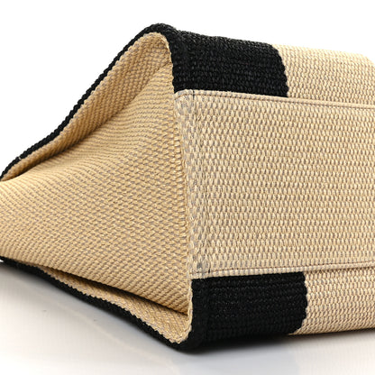 Chanel Straw Raffia Calfskin Striped Large Deauville Tote Black Beige Ivory 8 of 9