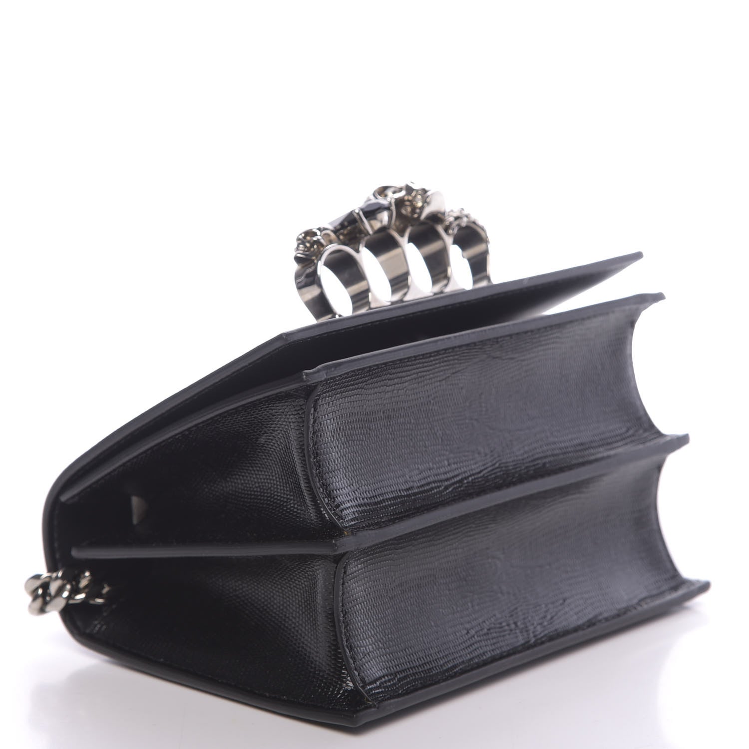 Alexander McQueen Lizard Embossed Calfskin Knuckle Crossbody Black 4 of 12