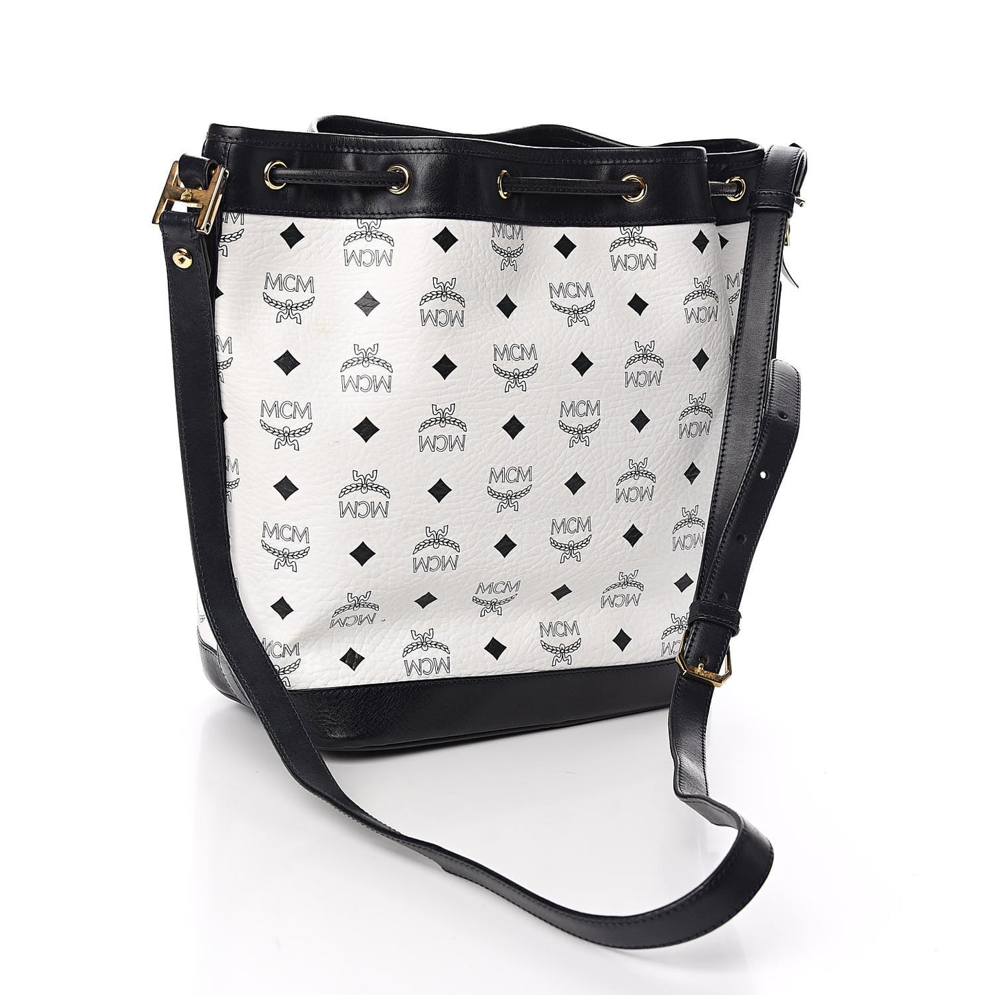 Visetos Small Heritage Drawstring Bucket Bag White Black