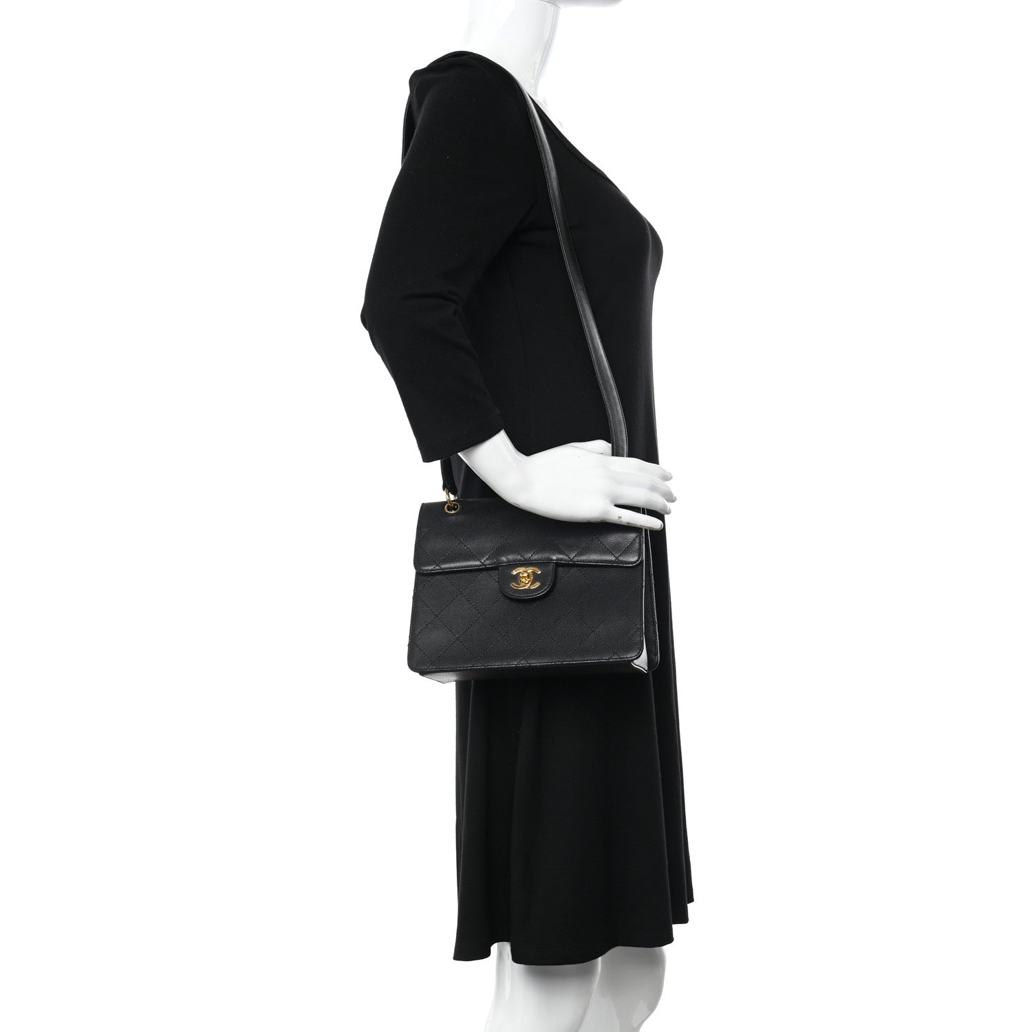 Chanel Caviar Diamond Stitched Square Flap Shoulder Bag Black 2 of 10