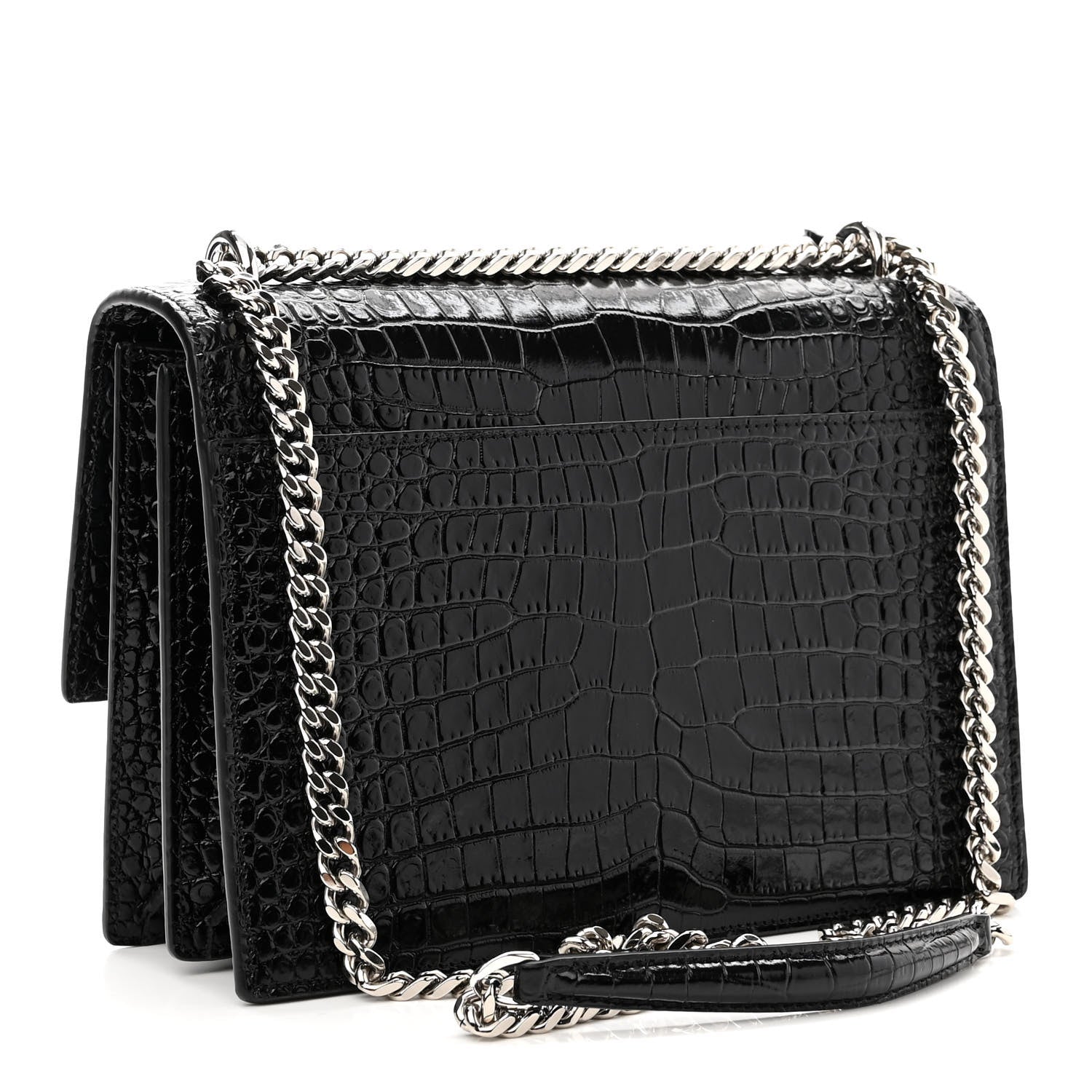 Saint Laurent Calfskin Crocodile Embossed Medium Monogram Sunset Black 3 of 10