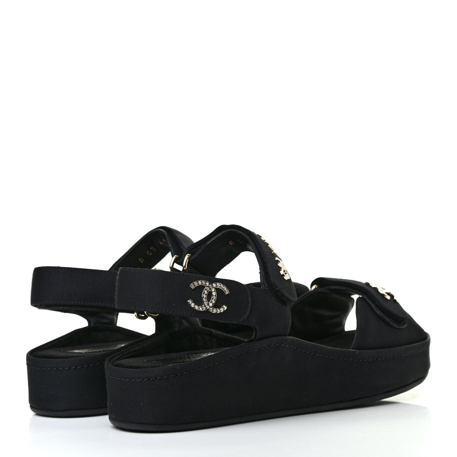 Chanel Grosgrain Crystal Logo Platform Sandals 39 Black 4 of 8