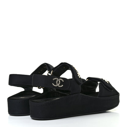 Chanel Grosgrain Crystal Logo Platform Sandals 39 Black 4 of 8