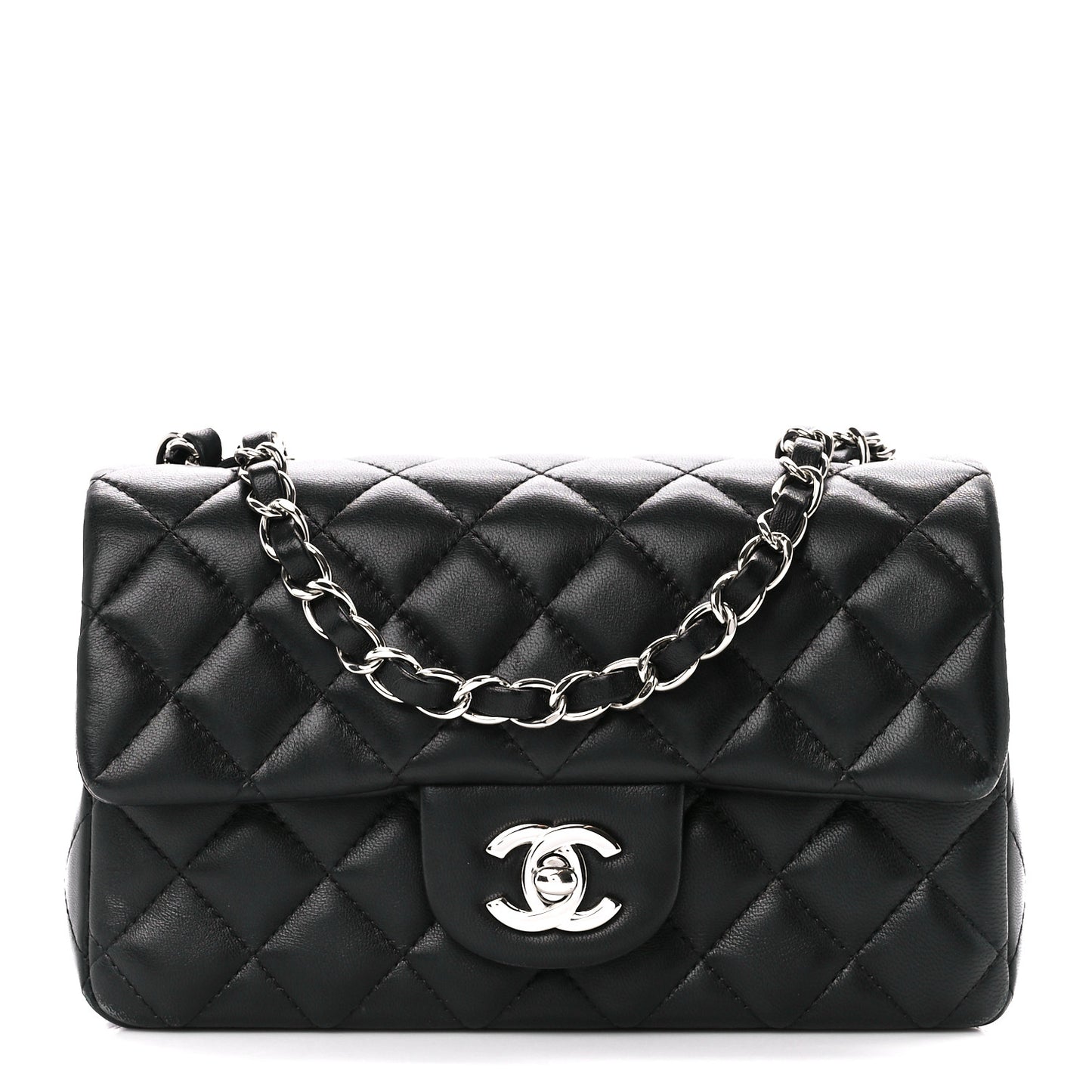 Lambskin Quilted Mini Rectangular Flap Black