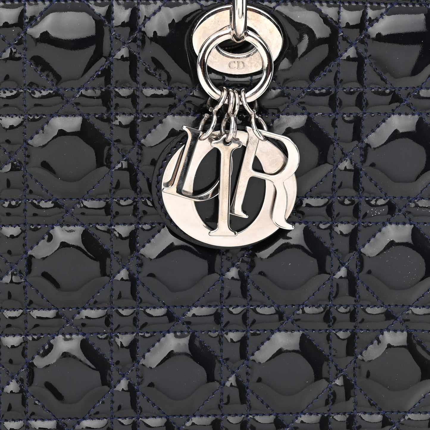 Patent Cannage Large Lady Dior Navy Blue