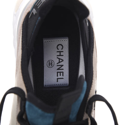 Chanel Suede Calfskin Nylon Grosgrain CC Sneakers 38 Beige Pink 6 of 8