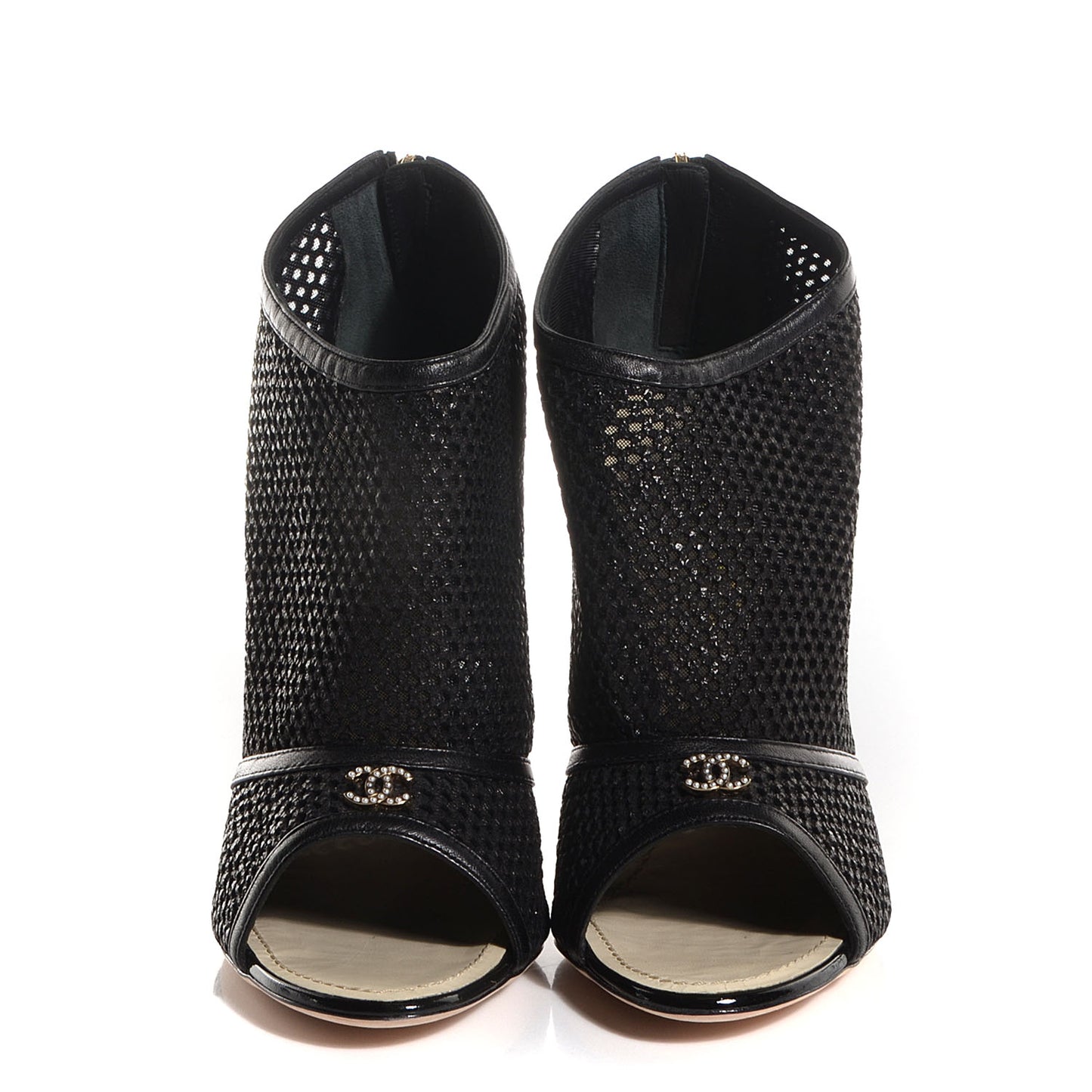 Mesh CC Peep Toe Ankle Boots 41 Black