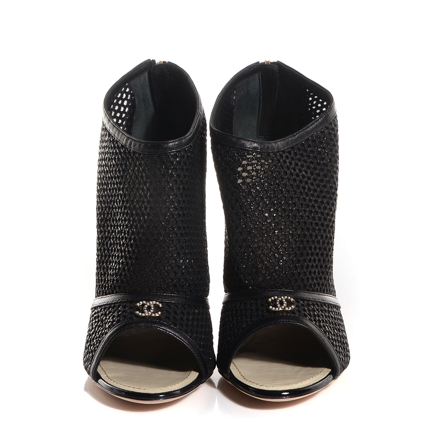Chanel Mesh CC Peep Toe Ankle Boots 41 Black 2 of 7