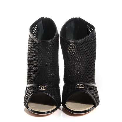 Chanel Mesh CC Peep Toe Ankle Boots 41 Black 2 of 7