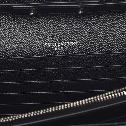 Saint Laurent Grain De Poudre Matelasse Chevron Medium Monogram Chain Wallet Black 6 of 8