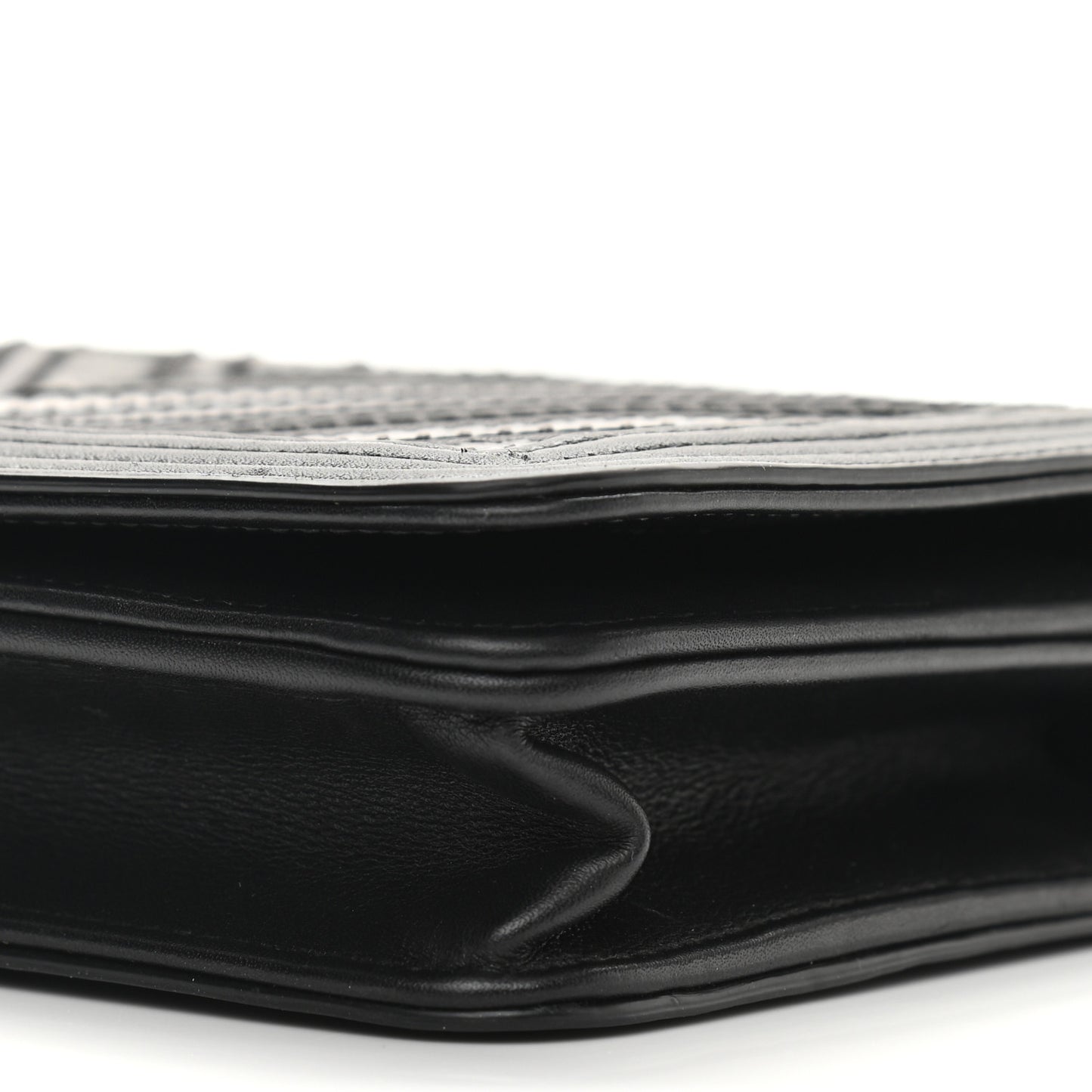Calfskin Caviar Chevron Quilted Mixed Boy Wallet On Chain WOC Black