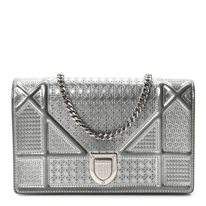 Christian Dior Metallic Patent Micro-Cannage Diorama Wallet on Chain Pouch Silver 1 of 10