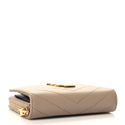 Saint Laurent Grain De Poudre Matelasse Chevron Monogram Compact Zip Around Wallet Dark Beige 4 of 8