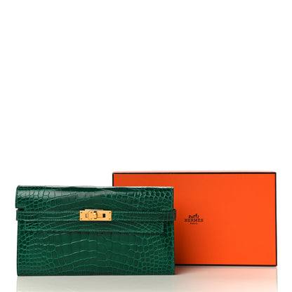 Hermes Shiny Alligator Kelly Longue Wallet Vert Emeraude 10 of 10