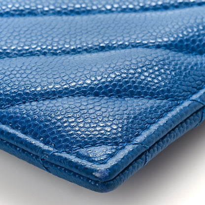 Chanel Caviar Chevron Quilted CC Zip Card Holder Blue 9 of 10