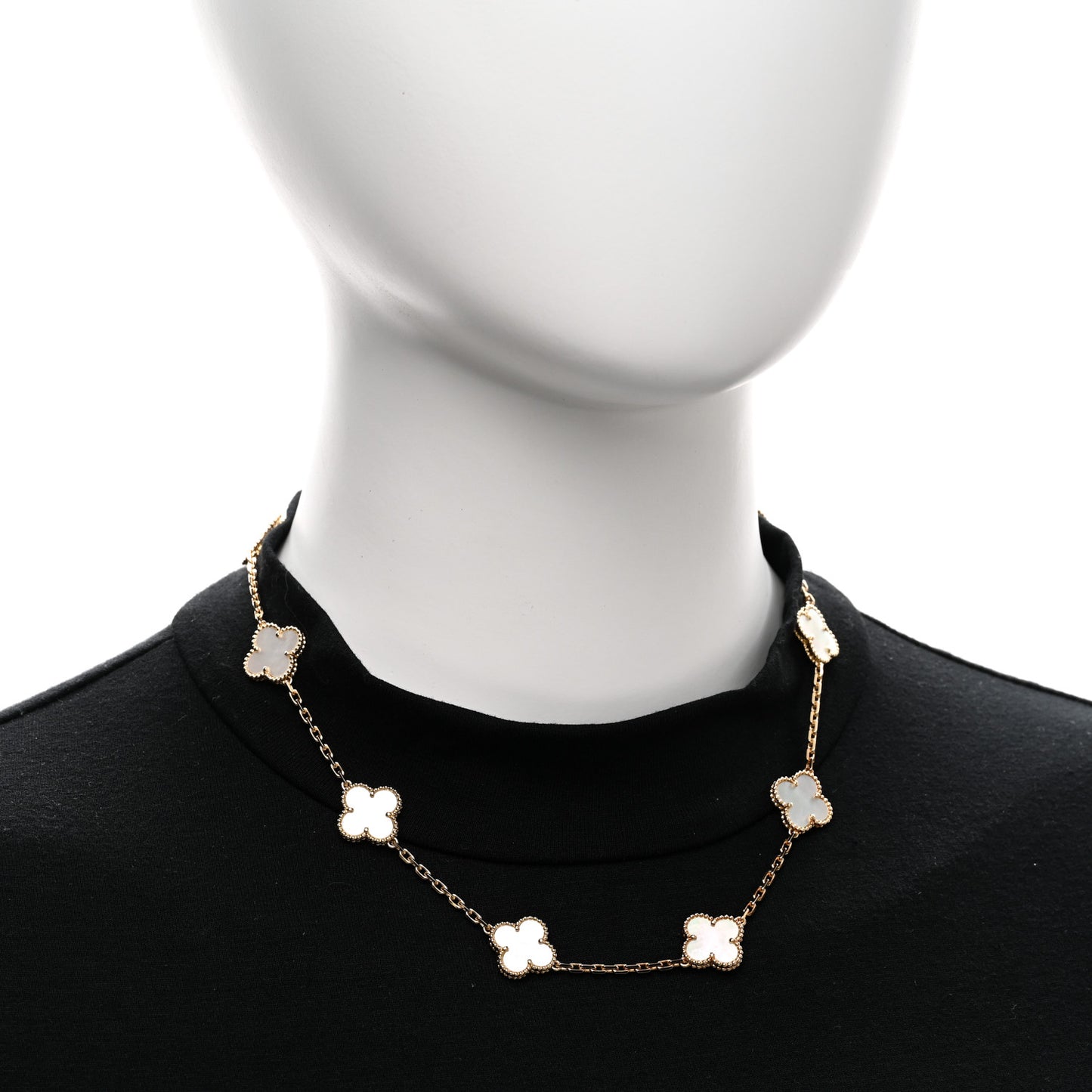 18K Yellow Gold Mother of Pearl 10 Motifs Vintage Alhambra Necklace