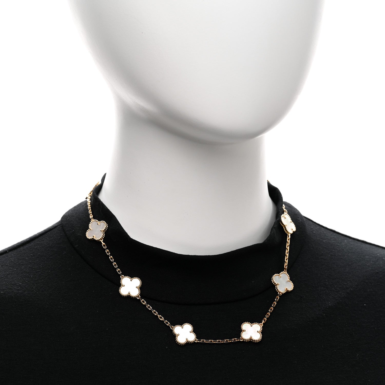 Van Cleef & Arpels 18K Yellow Gold Mother of Pearl 10 Motifs Vintage Alhambra Necklace 2 of 6