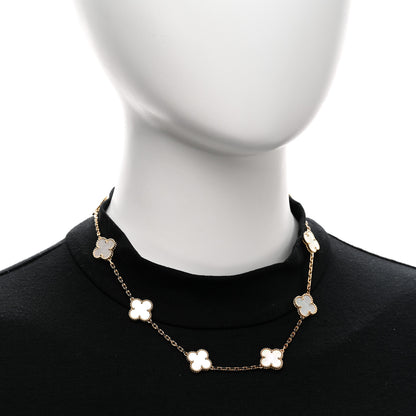 Van Cleef & Arpels 18K Yellow Gold Mother of Pearl 10 Motifs Vintage Alhambra Necklace 2 of 6