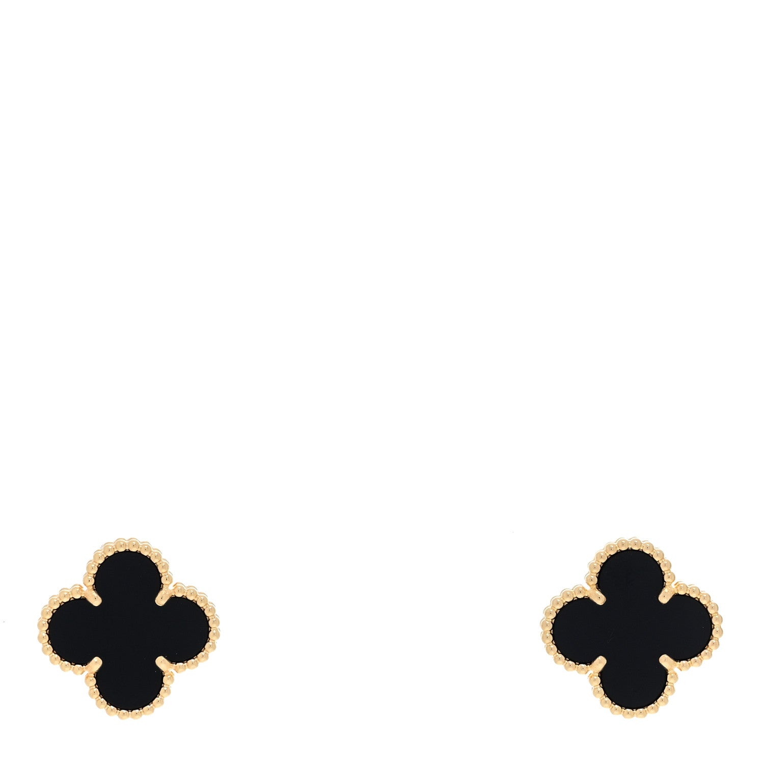 Van Cleef & Arpels 18K Yellow Gold Black Onyx Vintage Alhambra Earrings 1 of 5