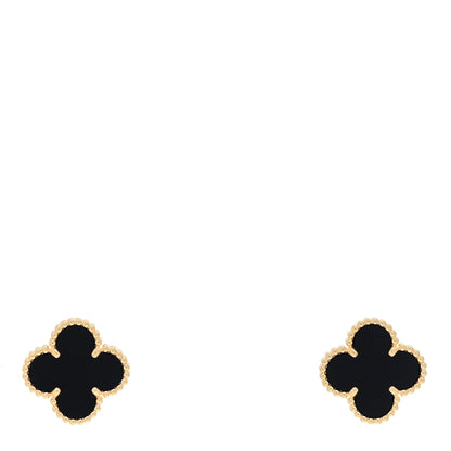 Van Cleef & Arpels 18K Yellow Gold Black Onyx Vintage Alhambra Earrings 1 of 5