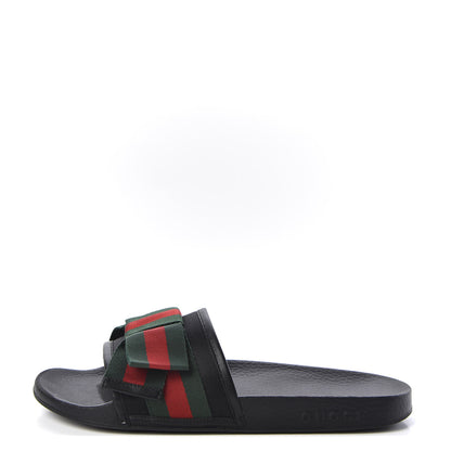 Gucci Satin Web Bow Slide Sandals 41 Black 1 of 9