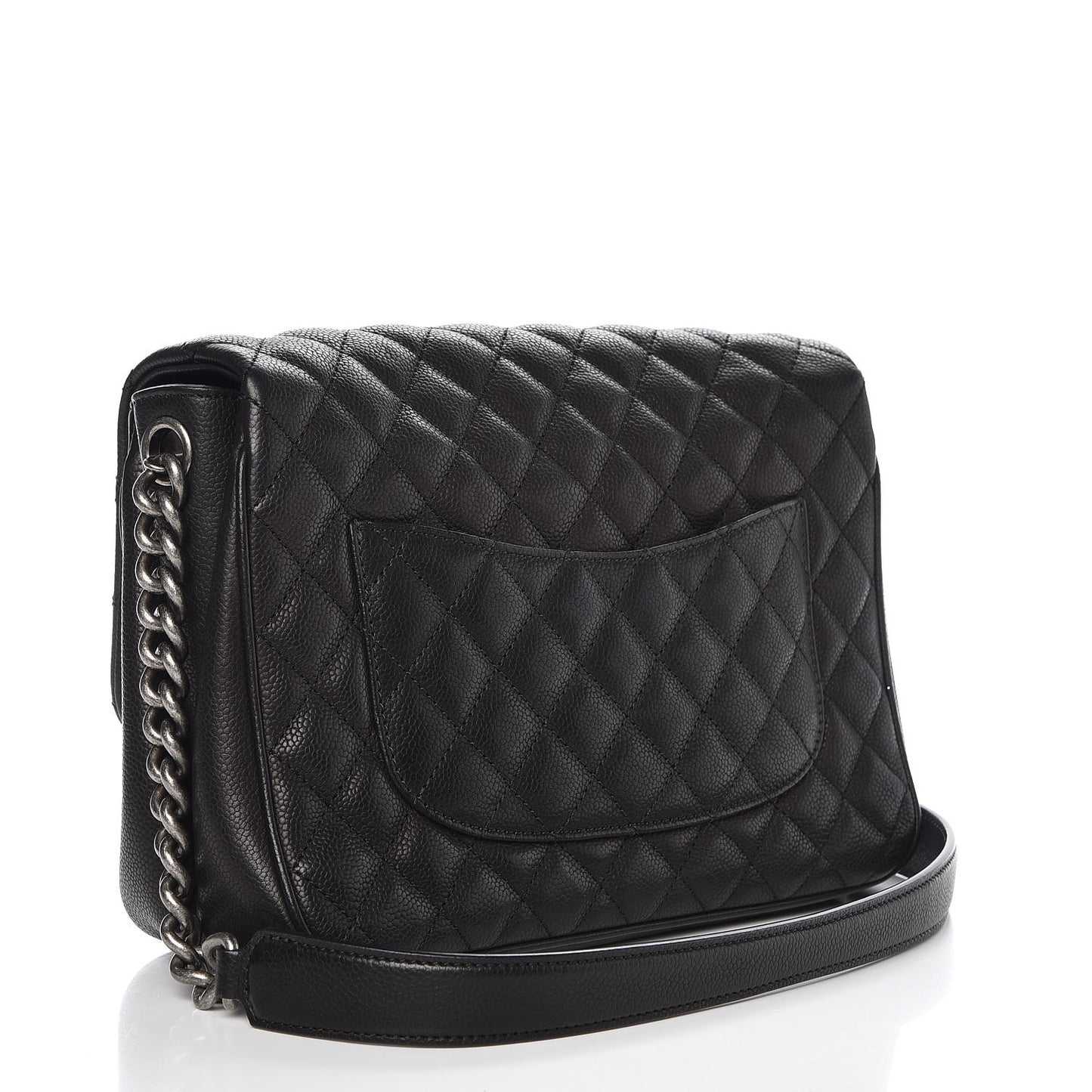 Caviar Quilted Medium Rock In Rome Single Flap Black