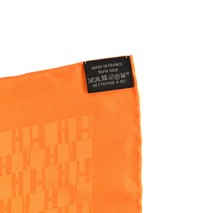 Hermes Silk Faconnee Grand H Pocket Square Scarf 45 Orange Vif 3 of 3