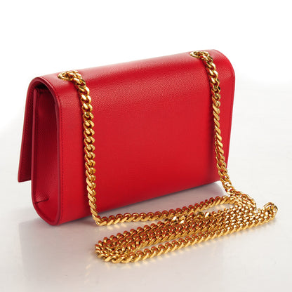 Saint Laurent Grain De Poudre Small Monogram Kate Satchel New Red 3 of 6