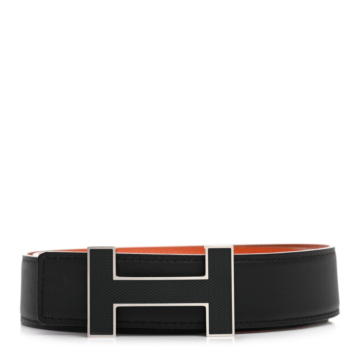Hermes Swift Epsom 32mm Quizz H Belt 85 Black Orange 1 of 5