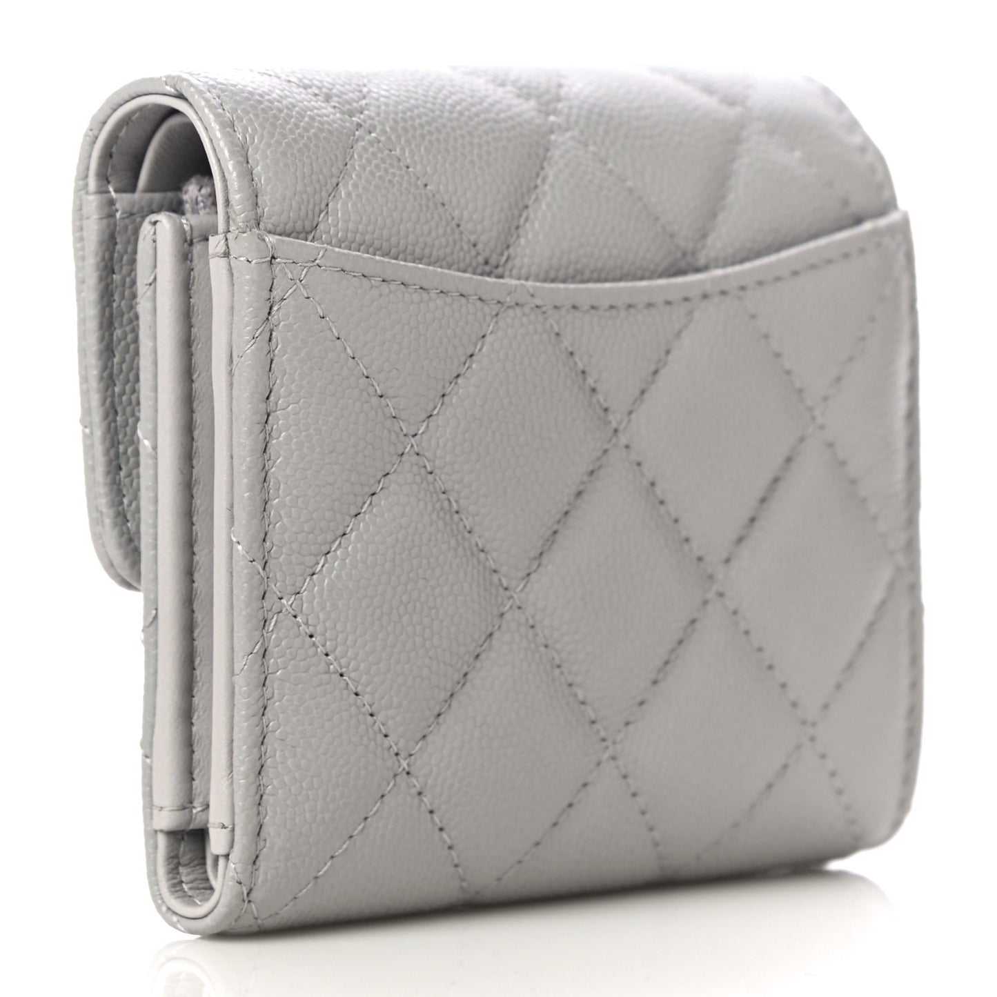 Caviar Quilted Small Flap Wallet Grey