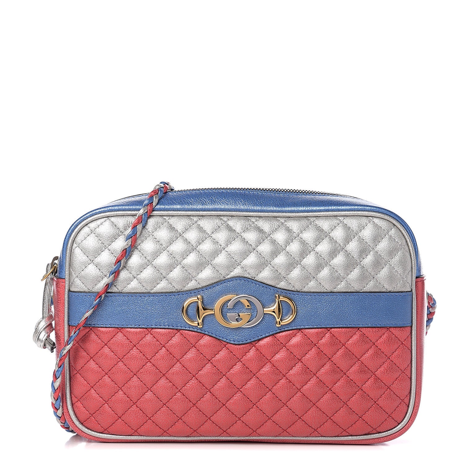 Gucci Laminated Nappa Trapuntata Small Zumi Shoulder Bag Rosso Marine Argento 1 of 9