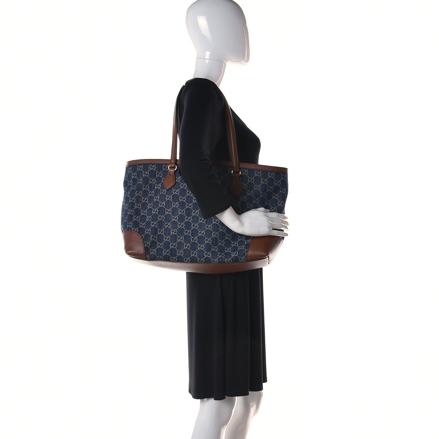 Gucci New Denim GG Monogram Medium Ophidia Shopping Tote Blue Tea Cuir 2 of 10