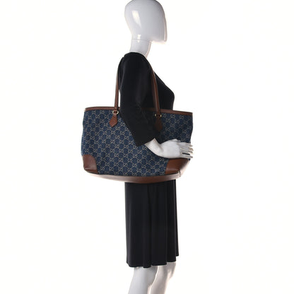 Gucci New Denim GG Monogram Medium Ophidia Shopping Tote Blue Tea Cuir 2 of 10