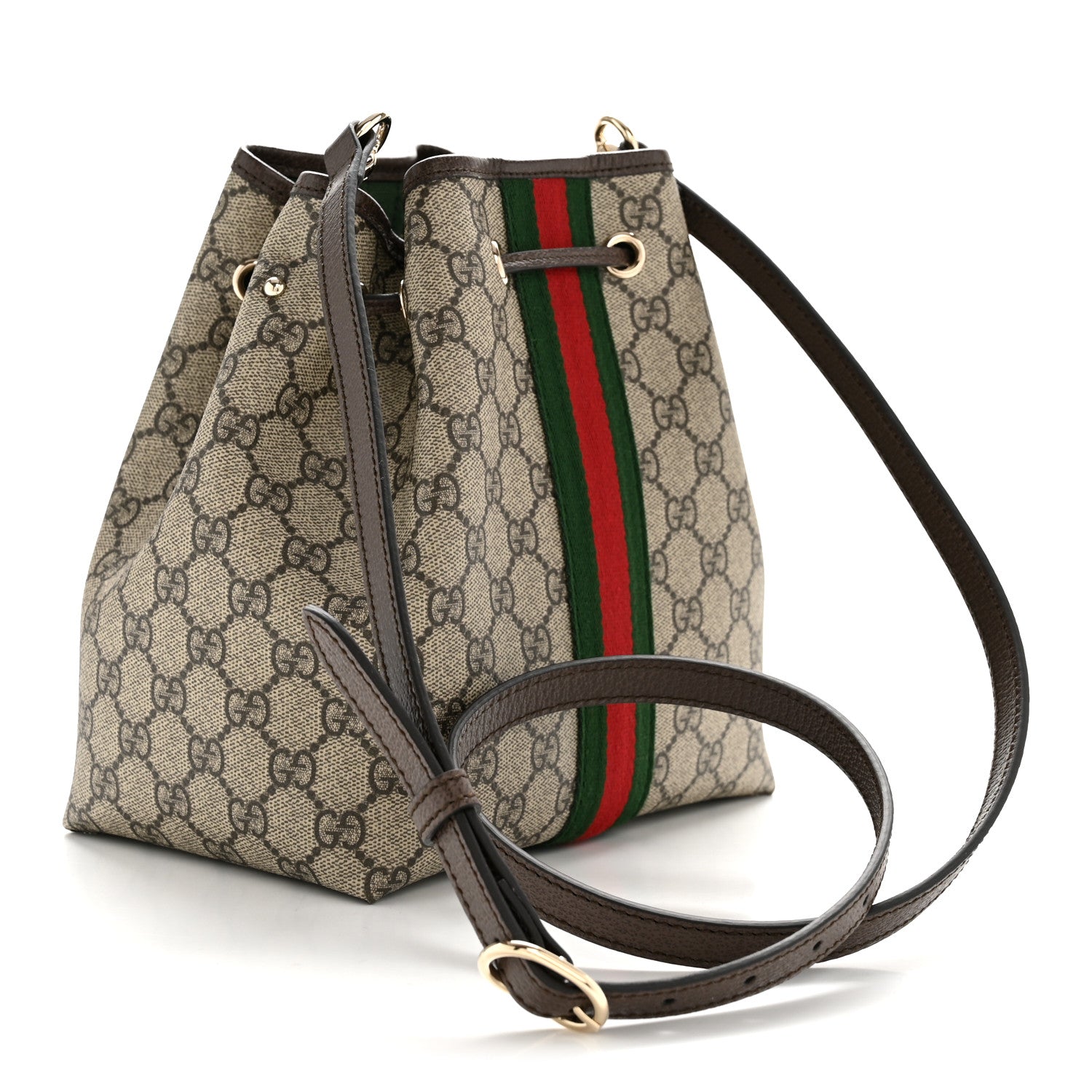 Gucci GG Supreme Monogram Web Small Ophidia Top Handle Bucket Bag Brown 2 of 9