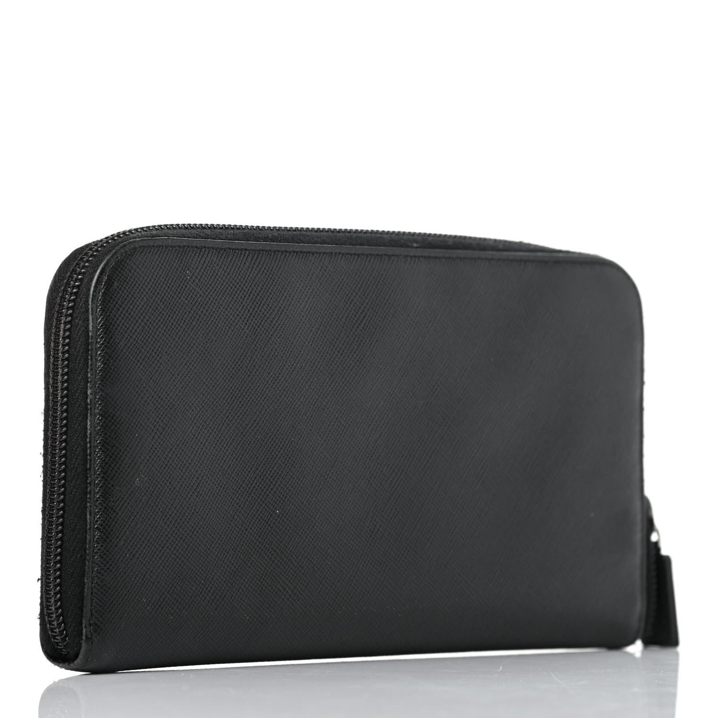 Saffiano Triangle Zip Around Wallet Black