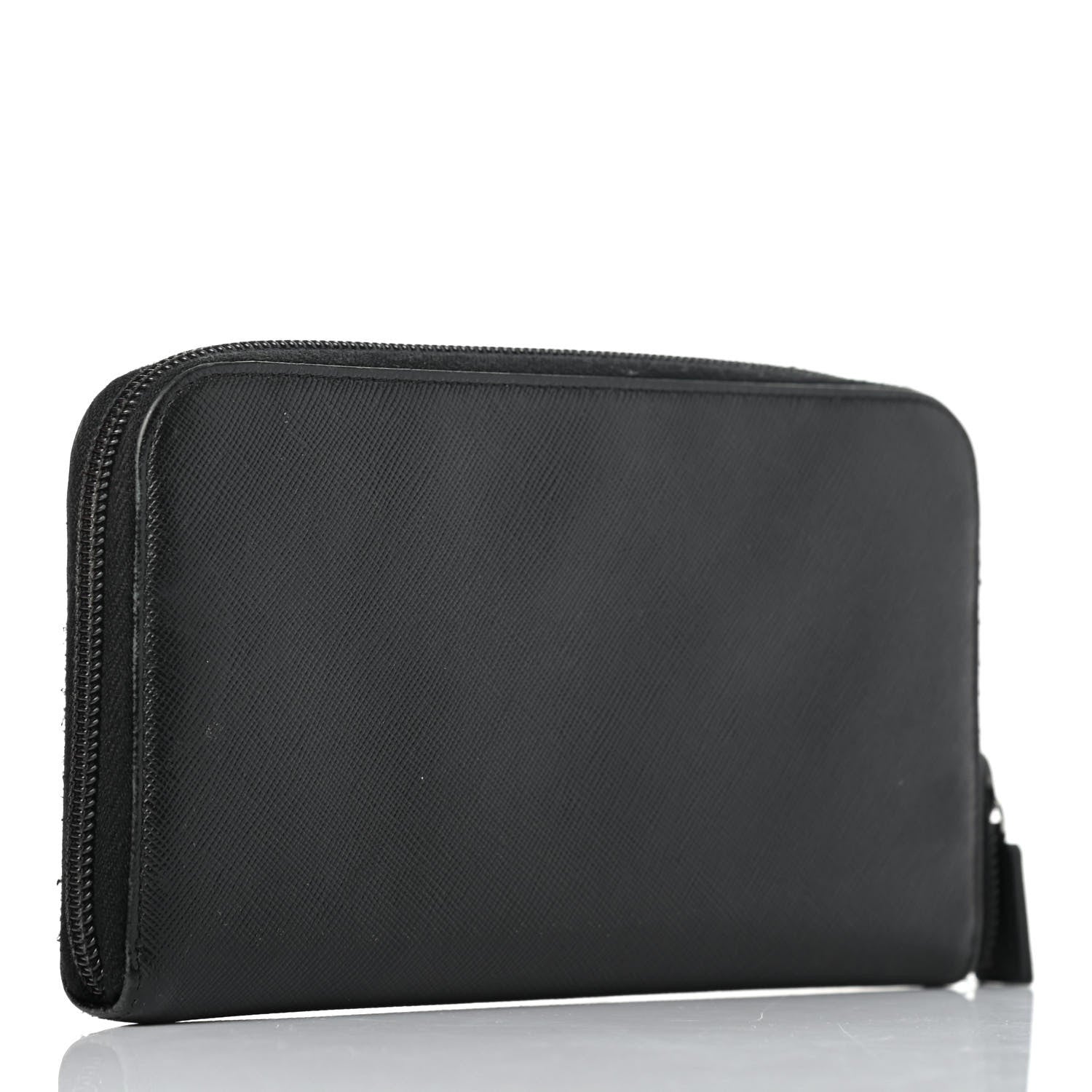 Prada Saffiano Triangle Zip Around Wallet Black 2 of 4