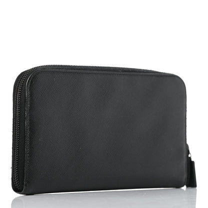 Prada Saffiano Triangle Zip Around Wallet Black 2 of 4