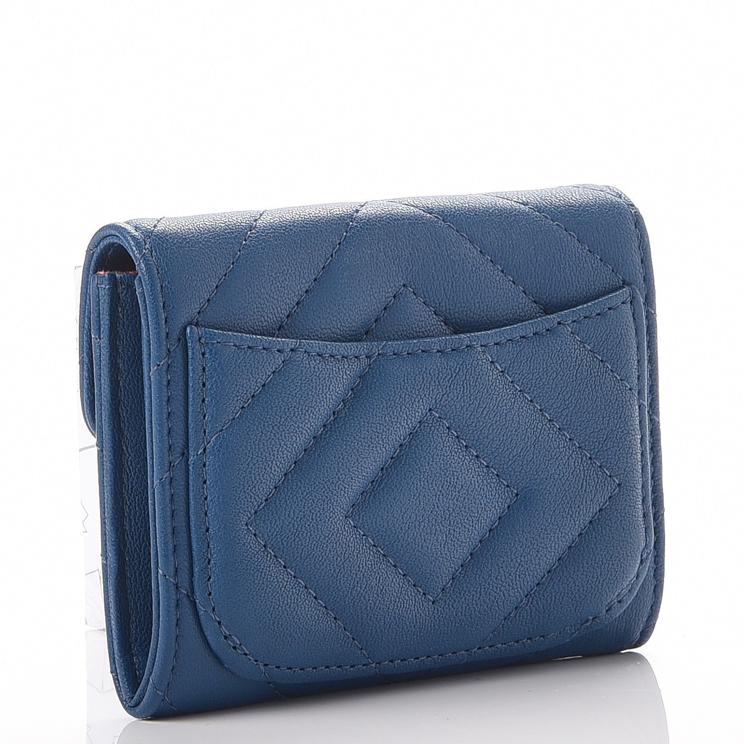 Chanel Sheepskin Chevron Quilted Reissue Card Holder Blue 3 of 8